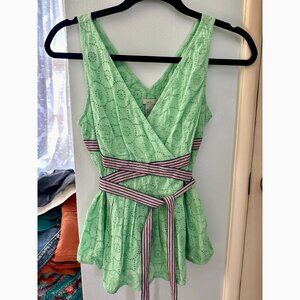 Odille ANTHROPOLOGIE size 6 mint pointelle faux wrap sleeveless blouse